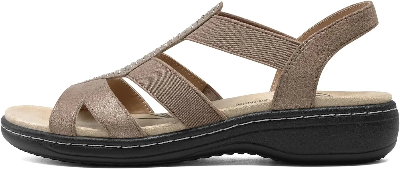 DREAM PAIRS Women's Comfortable Arch Support Dressy Flat Sandals Elastic Open Toe Walking Shoes for Summer
