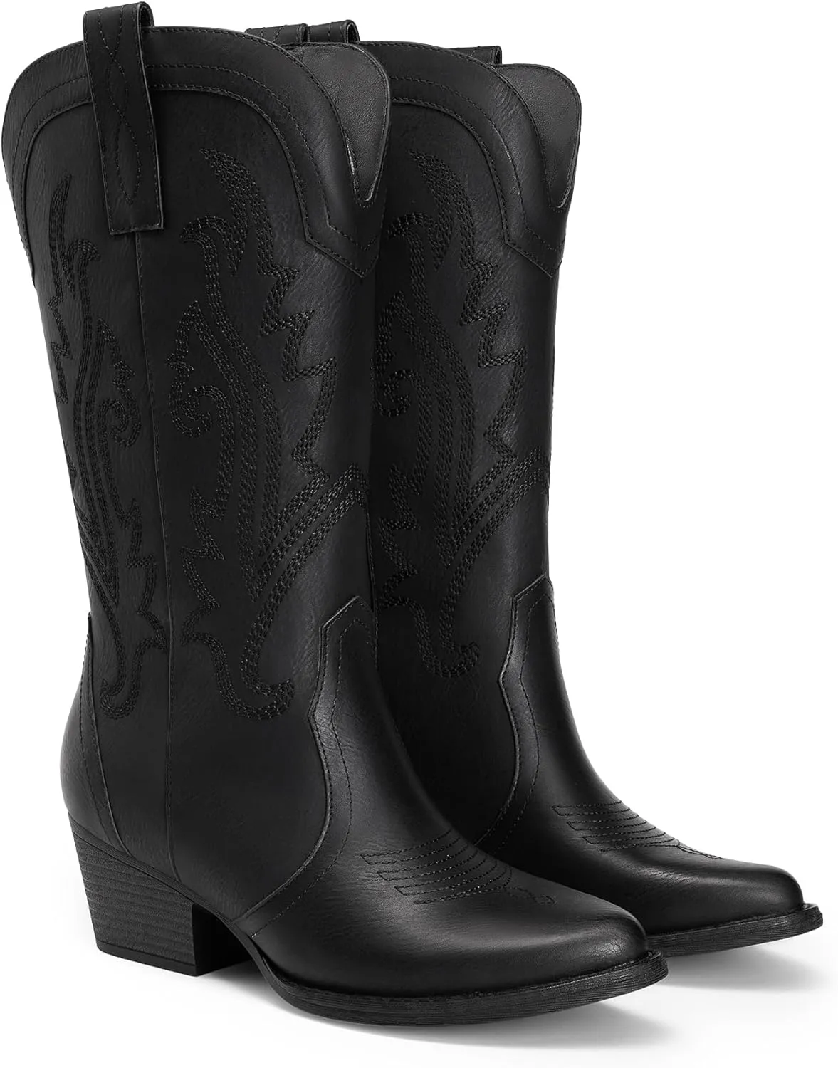 DREAM PAIRS Women's Cowboy Cowgirl Boots Embroidered Pointed Toe Low Heel Western Mid Calf Boot for Theme Party Country Concert
