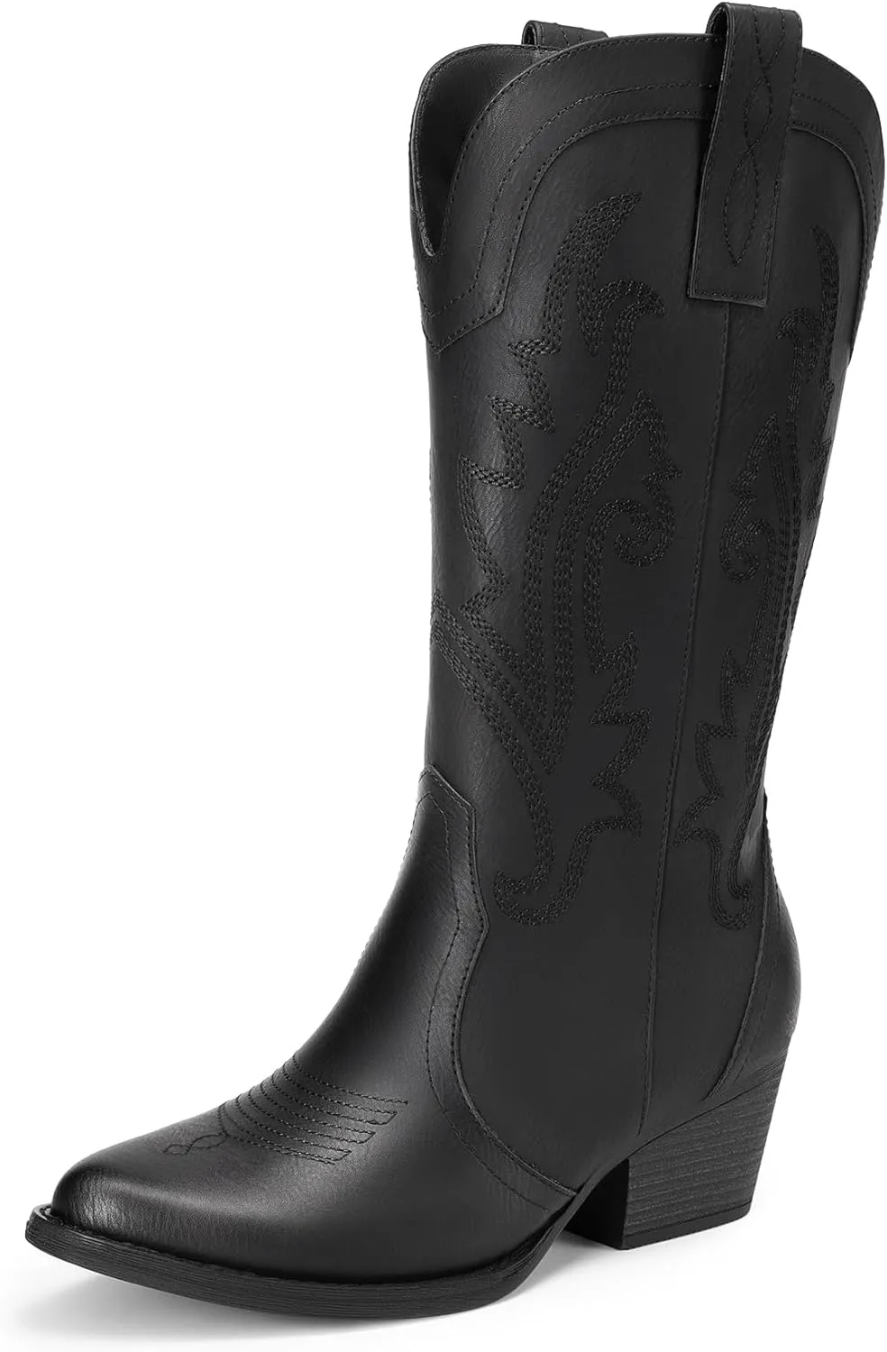 DREAM PAIRS Women's Cowboy Cowgirl Boots Embroidered Pointed Toe Low Heel Western Mid Calf Boot for Theme Party Country Concert