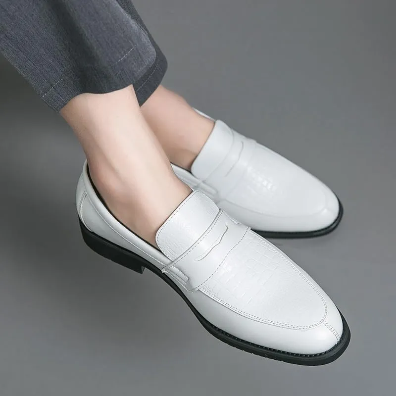 Dress Shoes for Men Slip On Round Toe Two Tone Patchwork PU Leather Loafer Anti-Slip Rubber Sole Block Heel Casual