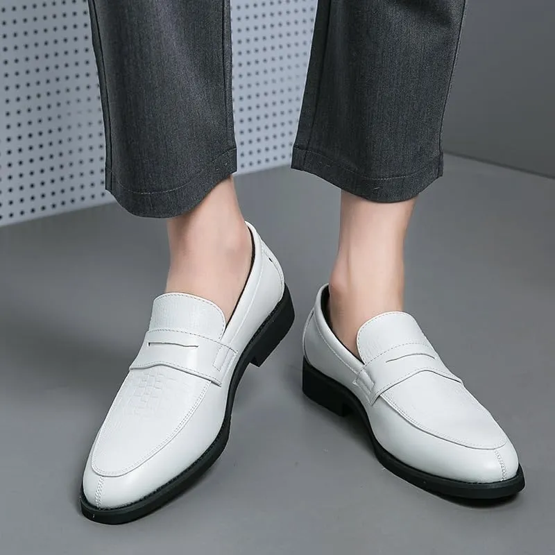 Dress Shoes for Men Slip On Round Toe Two Tone Patchwork PU Leather Loafer Anti-Slip Rubber Sole Block Heel Casual