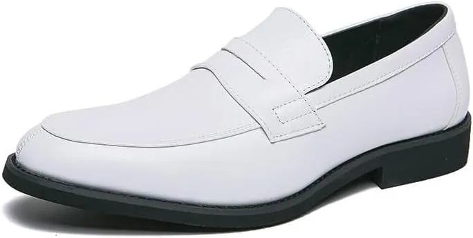 Dress Shoes for Men Slip On Round Toe Two Tone Patchwork PU Leather Loafer Anti-Slip Rubber Sole Block Heel Casual