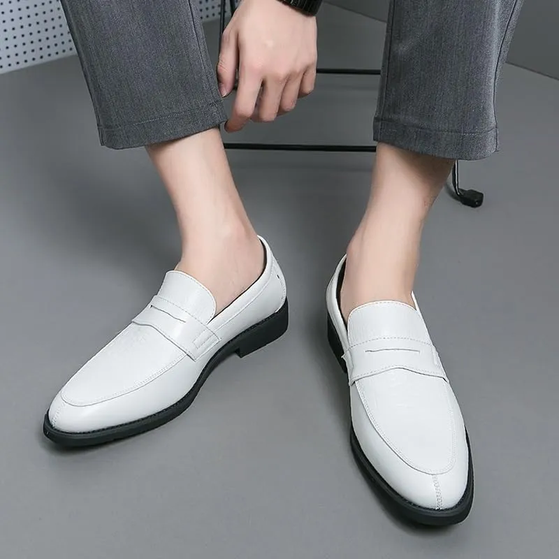 Dress Shoes for Men Slip On Round Toe Two Tone Patchwork PU Leather Loafer Anti-Slip Rubber Sole Block Heel Casual