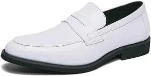 Dress Shoes for Men Slip On Round Toe Two Tone Patchwork PU Leather Loafer Anti-Slip Rubber Sole Block Heel Casual