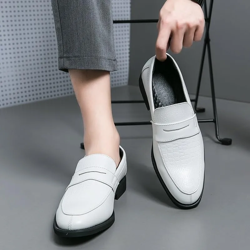 Dress Shoes for Men Slip On Round Toe Two Tone Patchwork PU Leather Loafer Anti-Slip Rubber Sole Block Heel Casual