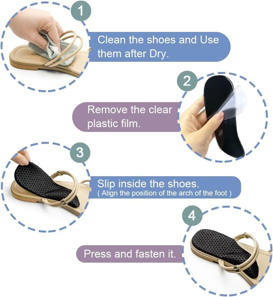 Dr.Foot Arch Support Shoe Inserts for Plantar Fasciitis Relief, Self-Adhesive Arch Pads Heel Cushion for Flats, Heel Pain, Gel Arch Insoles for Men and Women 2 Pairs (Black, Small)