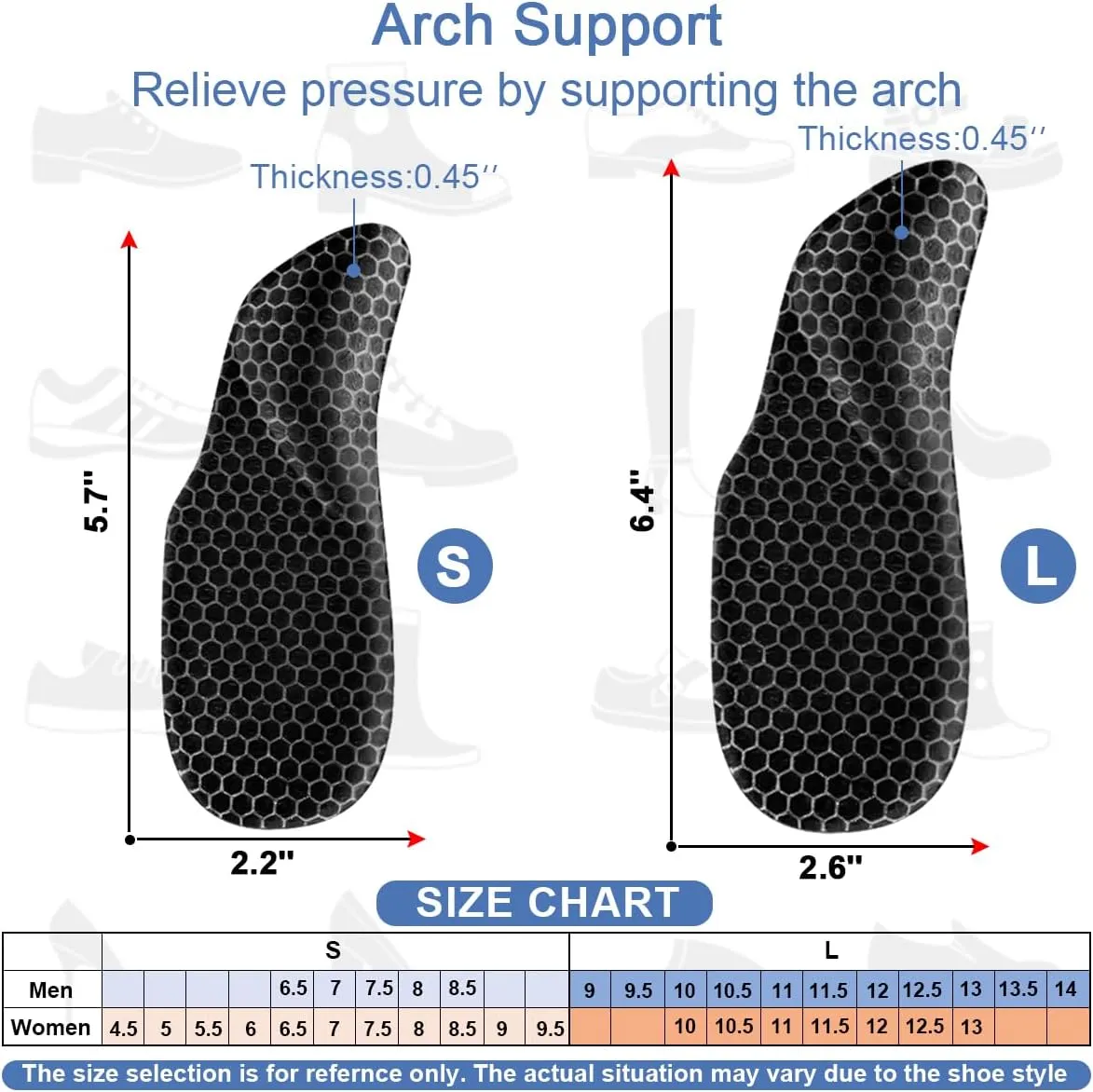 Dr.Foot Arch Support Shoe Inserts for Plantar Fasciitis Relief, Self-Adhesive Arch Pads Heel Cushion for Flats, Heel Pain, Gel Arch Insoles for Men and Women 2 Pairs (Black, Small)