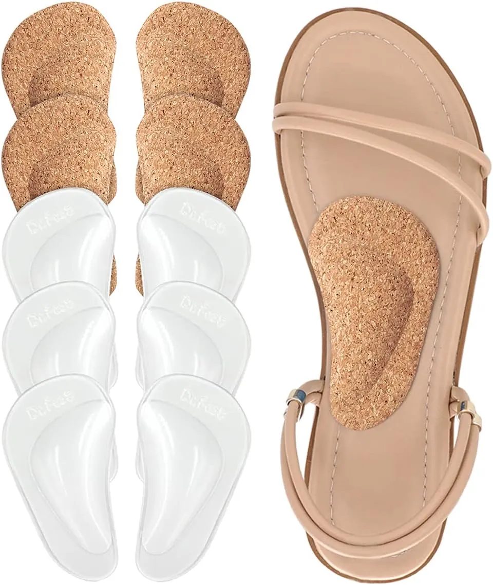 Dr.Foot Plantar Fasciitis Arch Support Shoe Insoles 5 Pairs, Thicken Gel Arch Pads for Flat Feet - Self-Adhesive Arch Cushions Inserts for Men and Women