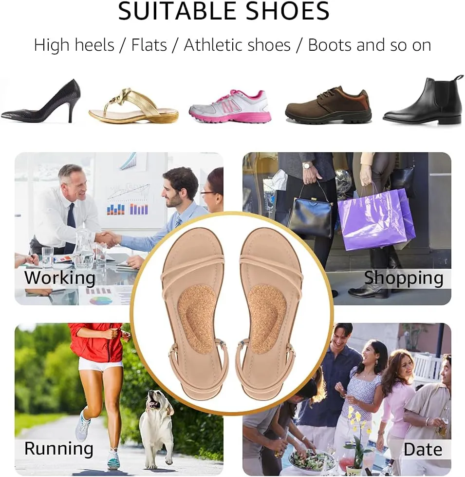 Dr.Foot Plantar Fasciitis Arch Support Shoe Insoles 5 Pairs, Thicken Gel Arch Pads for Flat Feet - Self-Adhesive Arch Cushions Inserts for Men and Women