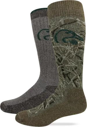 Ducks Unlimited Mens Waterfowl Camo Merino Wool Blend Boot Socks 2 Pair Pack