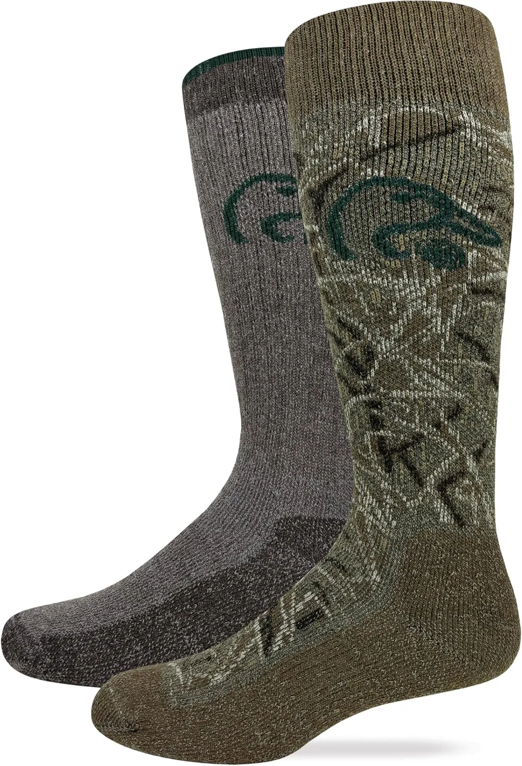 Ducks Unlimited Mens Waterfowl Camo Merino Wool Blend Boot Socks 2 Pair Pack