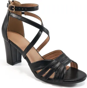 Ecetana Womens Sandals Chunky Heel Dressy Open Toe Buckle Ankle Strap Back Zipper Sexy Block Shoes for Party Wedding