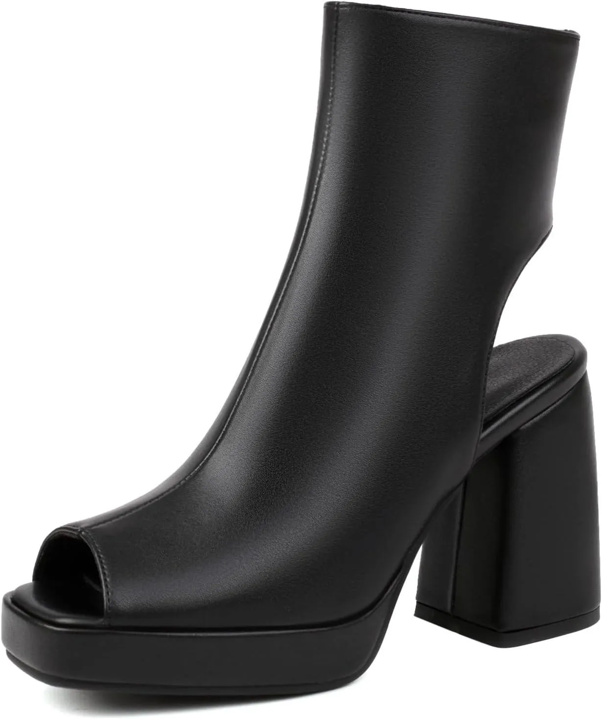 Elbslutt Women's Platform Peep Toe Sandals Chunky Heel Open Toe Booties Block Heel Ankle Boots Zip Up