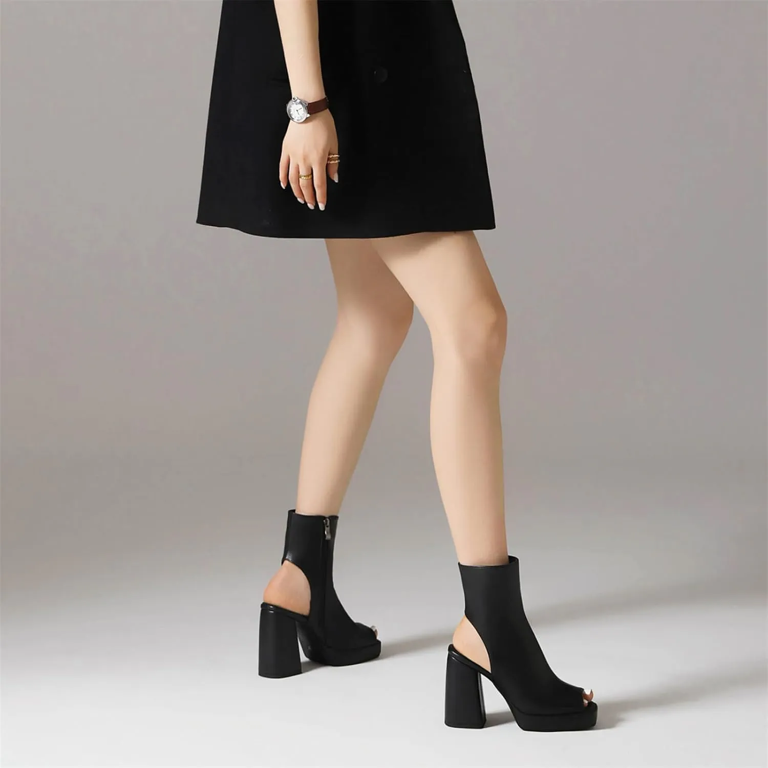 Elbslutt Women's Platform Peep Toe Sandals Chunky Heel Open Toe Booties Block Heel Ankle Boots Zip Up