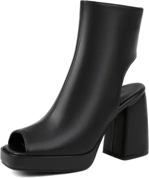 Elbslutt Women's Platform Peep Toe Sandals Chunky Heel Open Toe Booties Block Heel Ankle Boots Zip Up