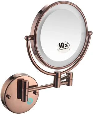 ELTOX Wall Mounted Makeup Mirror with LED Lighted,Double Sided Swivel Vanity Mirror,360 Degree Swivel,Flexible Gooseneck,and Locking Suction,for Bathroom