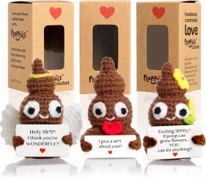 Emotional Support Plush Crochet Poo Set of 3, Handmade Gift-Ready Positive Funny Gifts for Women, Coworkers, Men & Teens, Care Package for College Students, Silly & Cute Crochet Poop Plushies