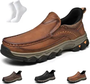 Enjerr Orthopedic Shoes Men - Arch Support, 2025 New Men's Orthopedic Hands-Free Genuine Leather Slip On Loafers