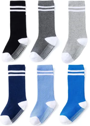 EPEIUS Knee High Socks with Non-Slip Grip Toddller Athletic Stripe Team Tube Socks Kids Boys Girls 5-Pack