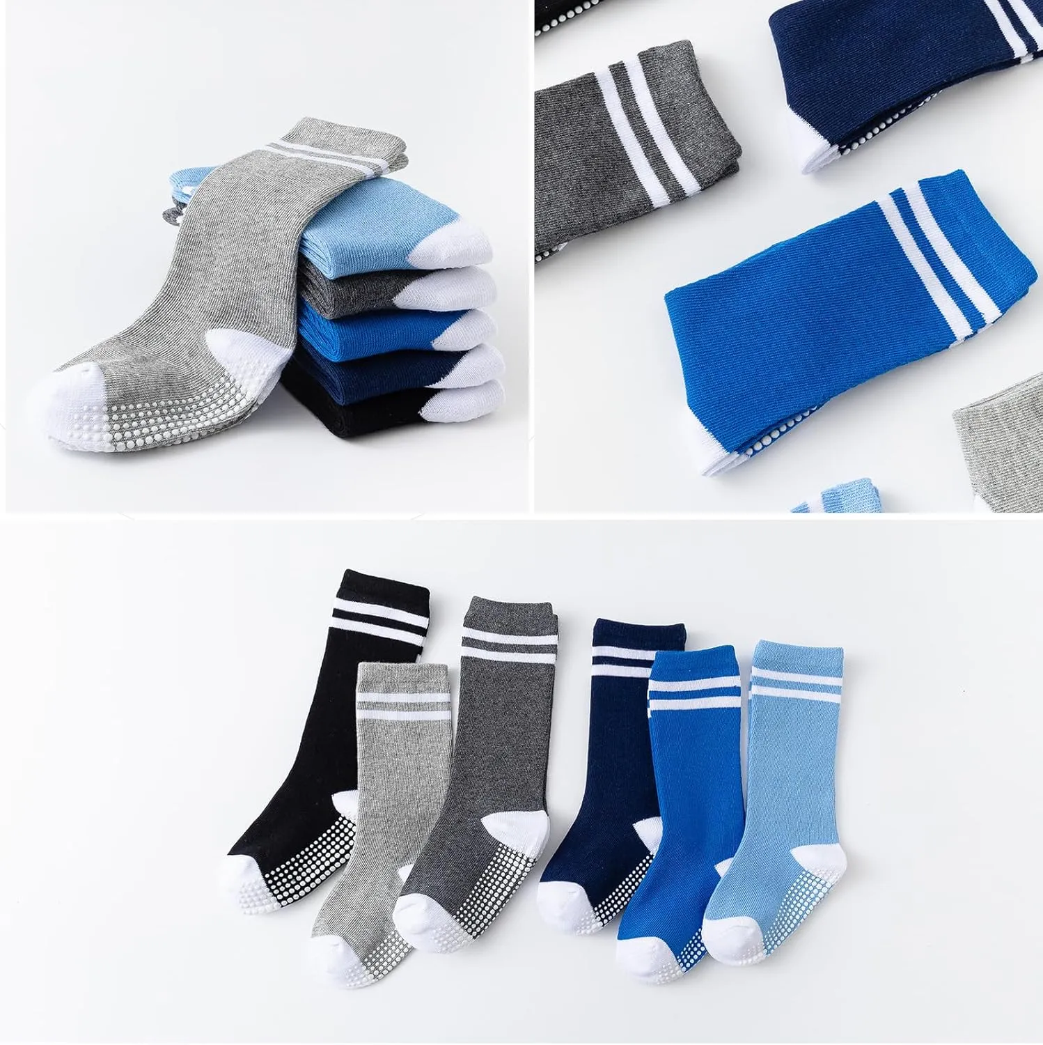 EPEIUS Knee High Socks with Non-Slip Grip Toddller Athletic Stripe Team Tube Socks Kids Boys Girls 5-Pack