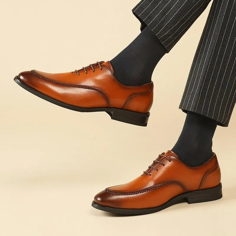 Fashion Brown Men Loafer Shoes, Elegant Dress Formal Suit Breathable Leather Shoes, Non Slip Handmade Monk Footwear, New Pointed Lace-up Casual Shoes