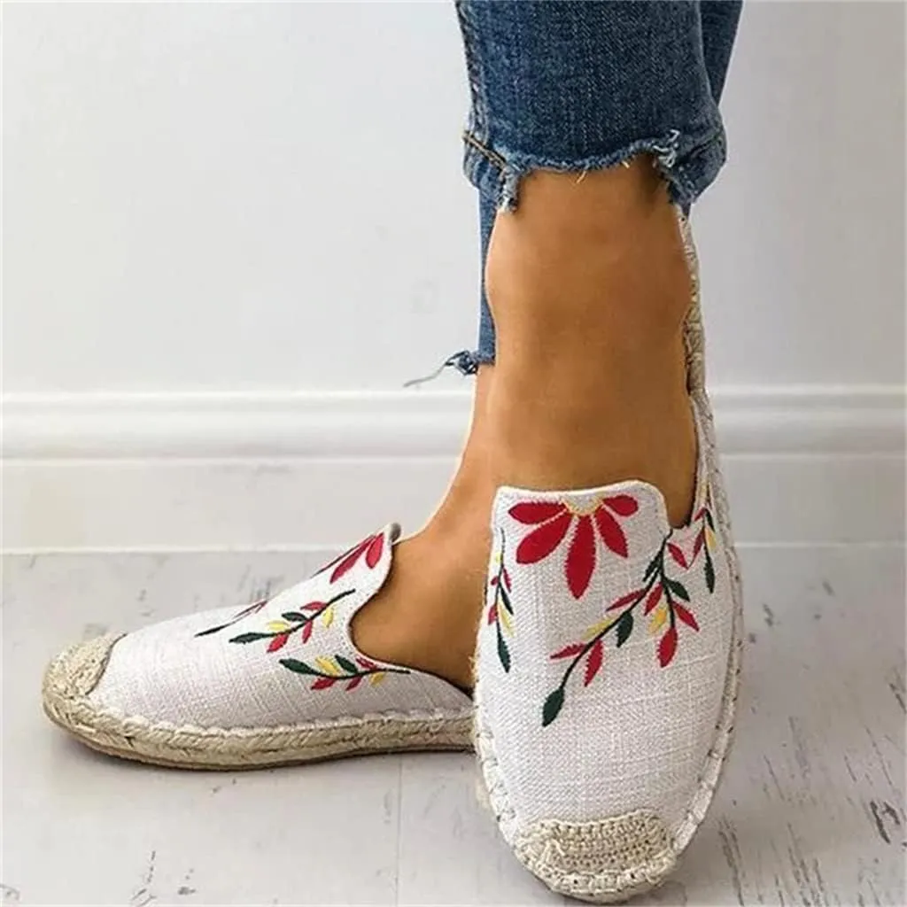 Fashion Embroidered Espadrille Flat Slippers, Women's Comfort Slides Sandals Shoes Espadrilles