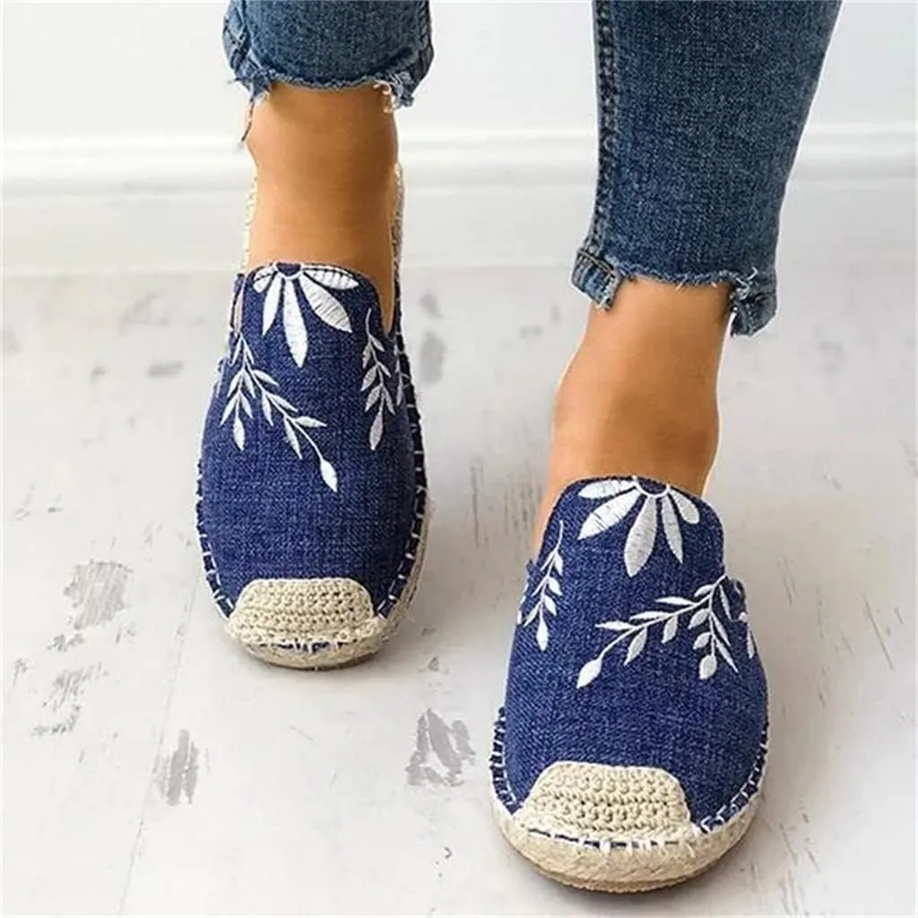Fashion Embroidered Espadrille Flat Slippers, Women's Comfort Slides Sandals Shoes Espadrilles