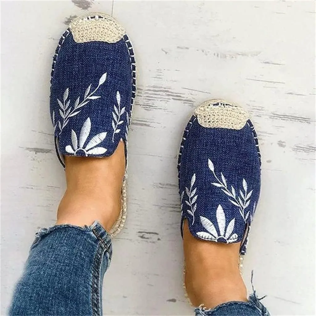 Fashion Embroidered Espadrille Flat Slippers, Women's Comfort Slides Sandals Shoes Espadrilles
