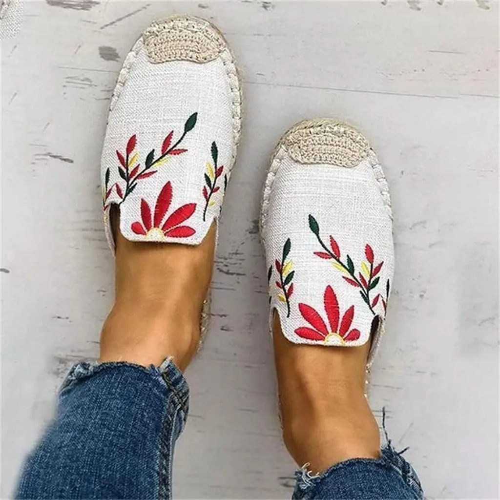 Fashion Embroidered Espadrille Flat Slippers, Women's Comfort Slides Sandals Shoes Espadrilles