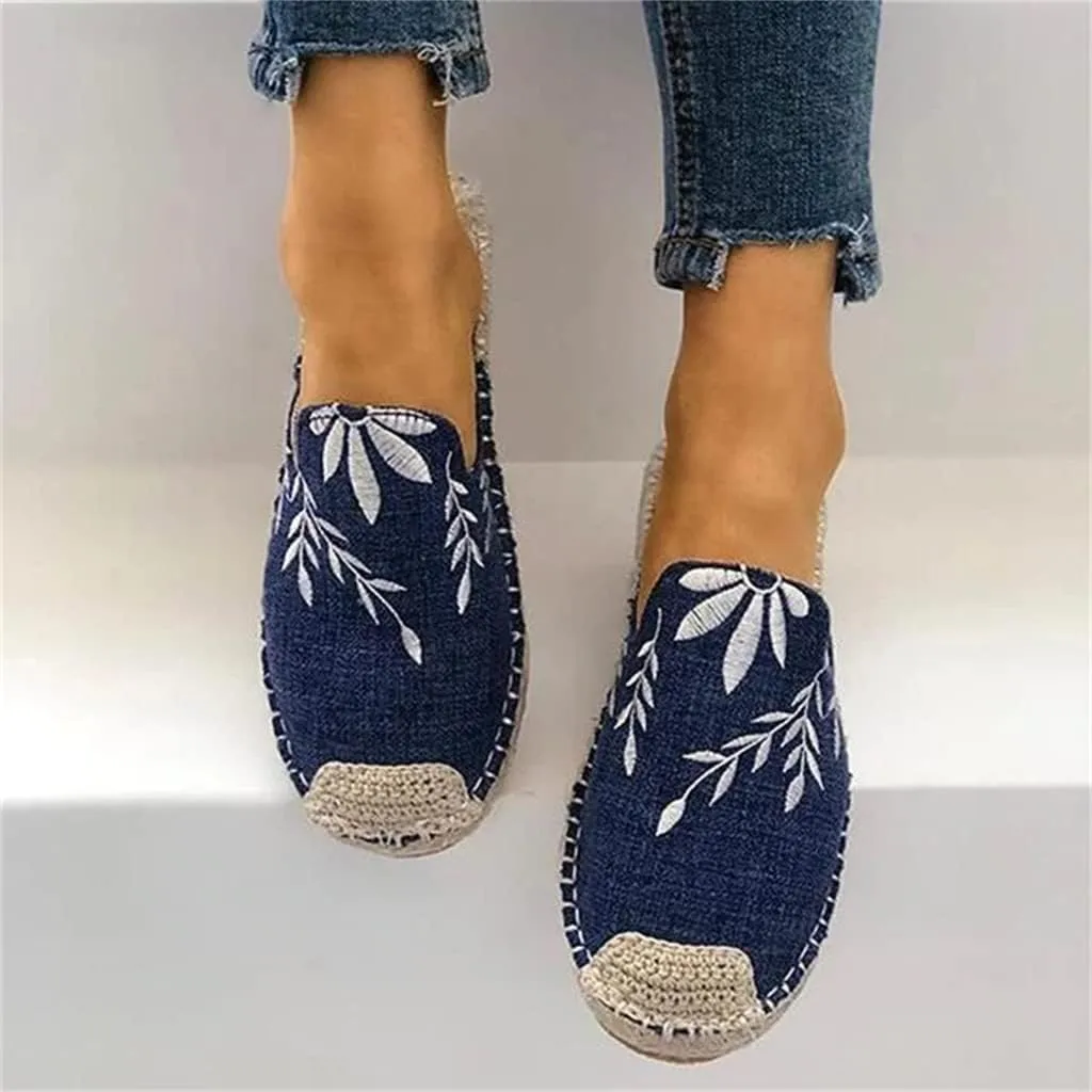 Fashion Embroidered Espadrille Flat Slippers, Women's Comfort Slides Sandals Shoes Espadrilles