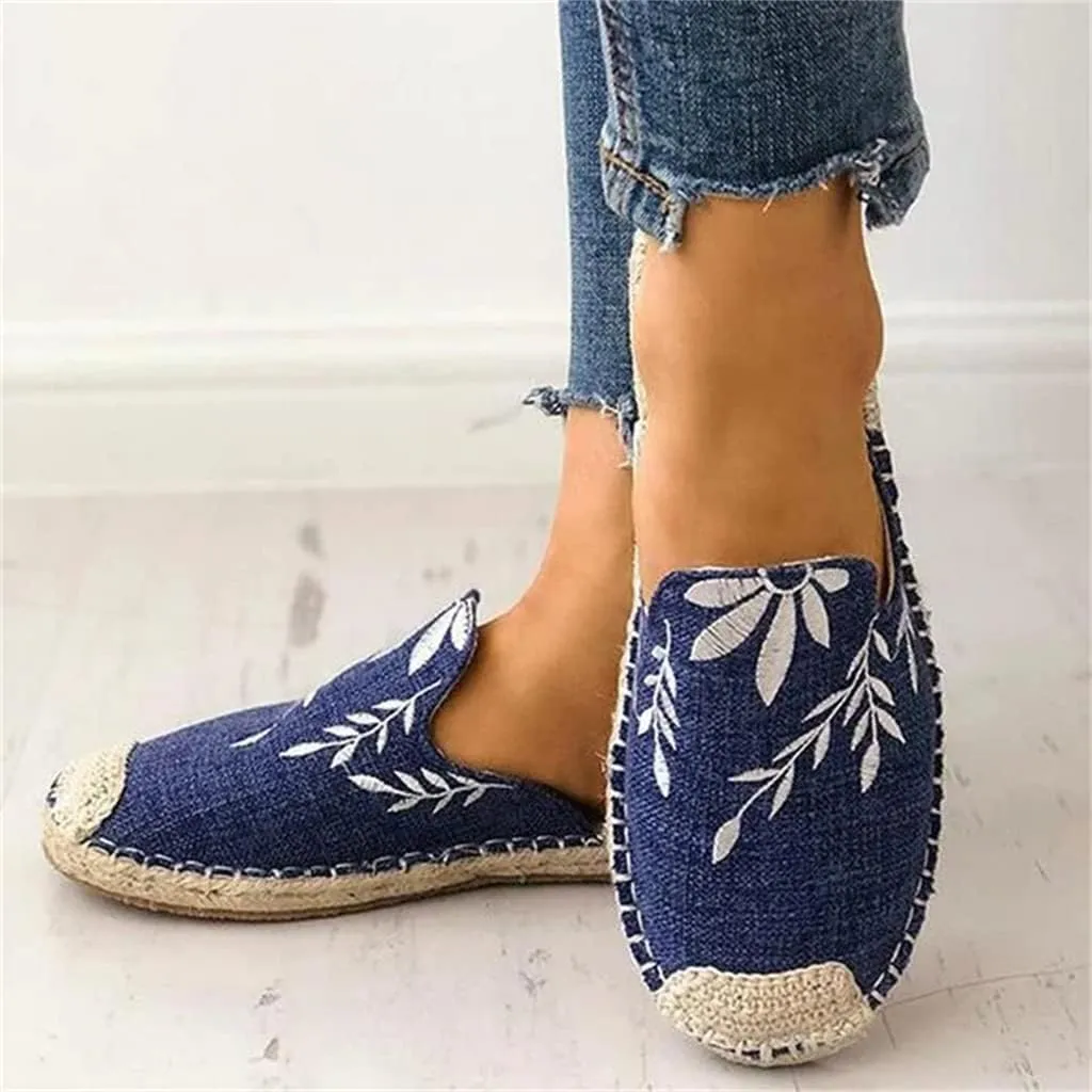 Fashion Embroidered Espadrille Flat Slippers, Women's Comfort Slides Sandals Shoes Espadrilles