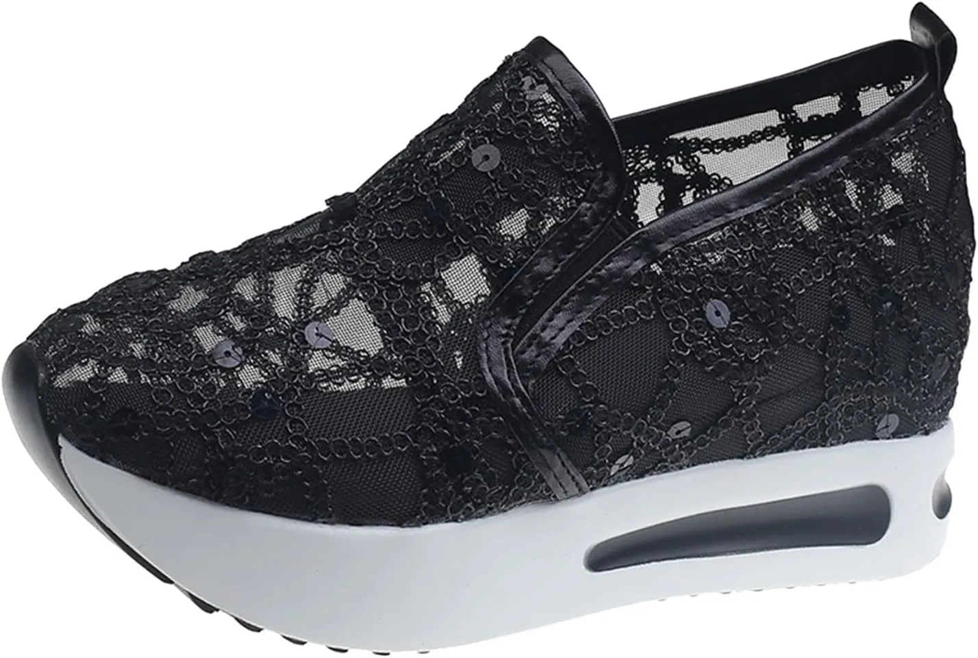 Fashion Sneakers for Women 2025, Floral Embroidery Breathable Sheer Mesh Lace Slip on Sneakers Orthopedic Lightweight Platform Wedge Sneakers Dressy Casual Walking Stylish Memory Foam Shoes
