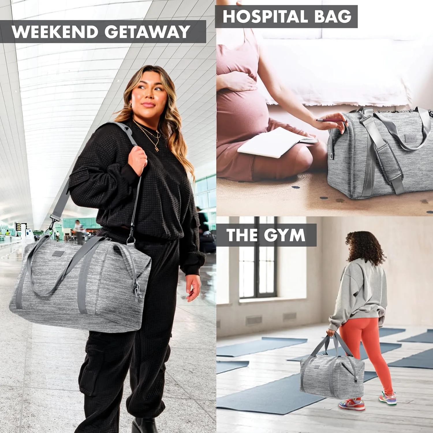 Fit & Fresh Premium Neoprene Weekender Bag With Trolley Sleeve - Large Overnight, Carry-on, Duffel, Gym, and Hospital Bag for Labor & Delivery