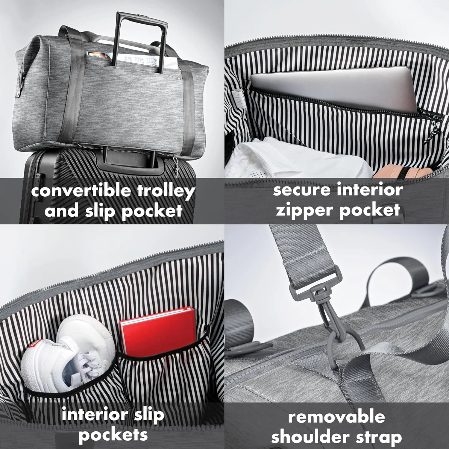 Fit & Fresh Premium Neoprene Weekender Bag With Trolley Sleeve - Large Overnight, Carry-on, Duffel, Gym, and Hospital Bag for Labor & Delivery