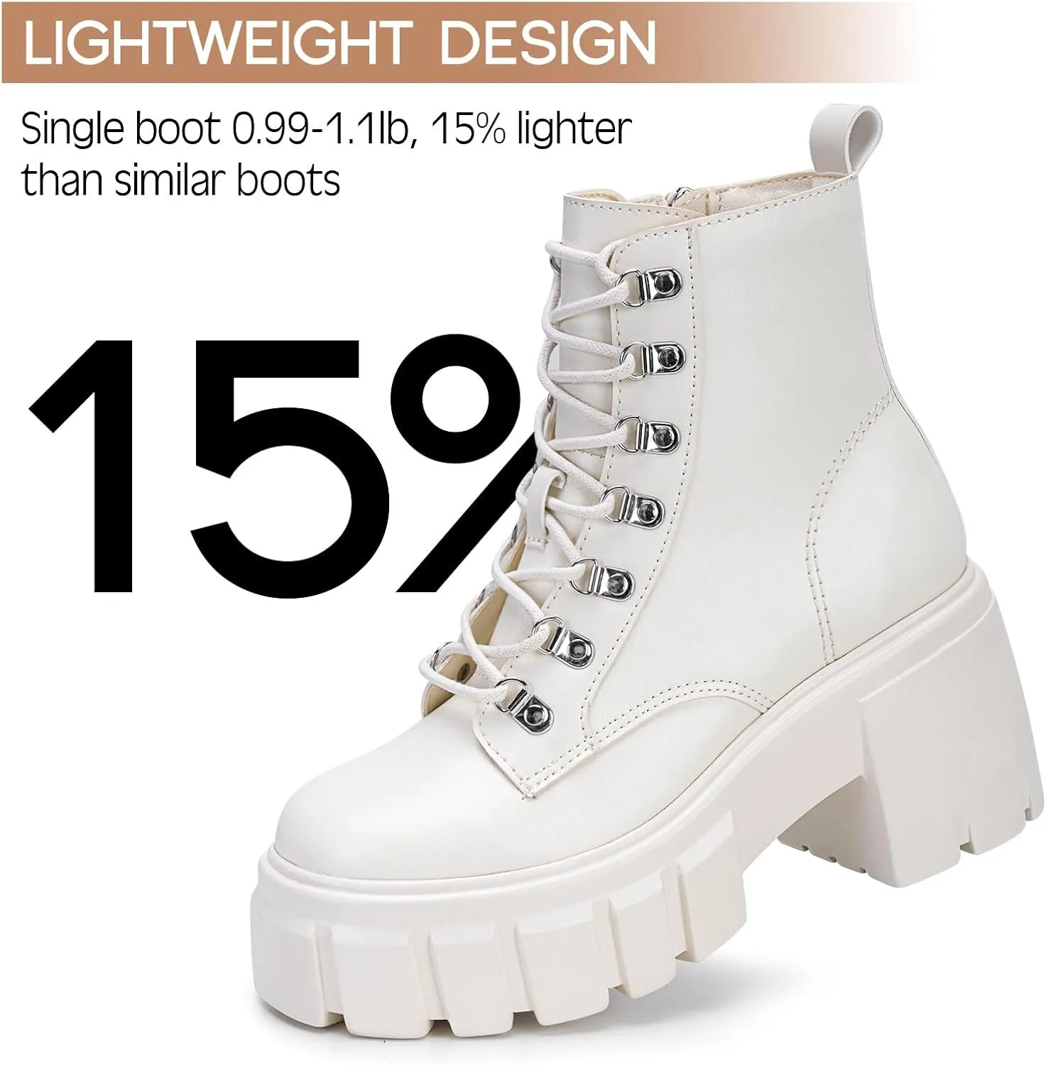 FITORY Women’s Combat Boots Lightweight Lace up Side Zipper Ankle Botas High Heel Chunky Platform Lug Sole Booties Size 6-11
