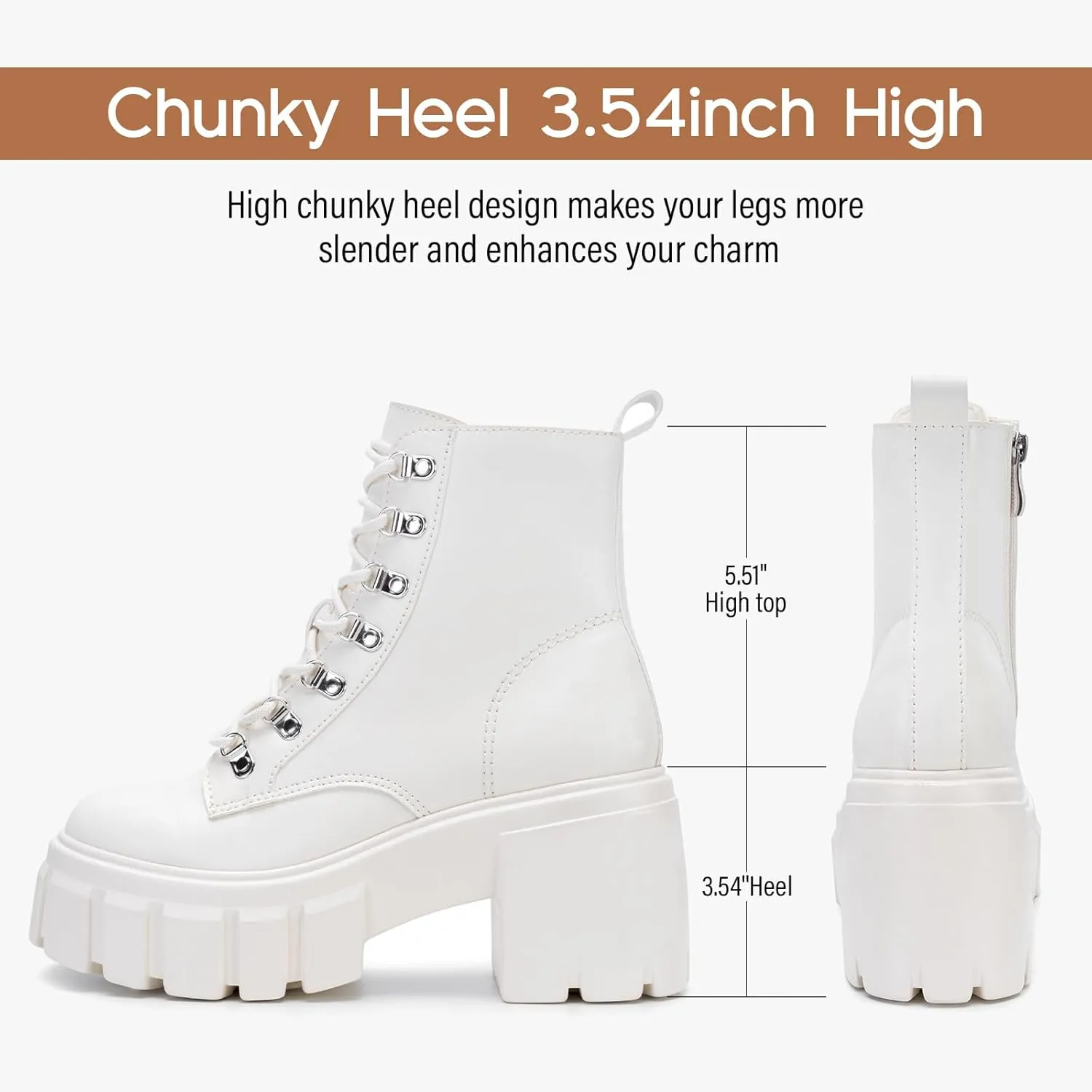 FITORY Women’s Combat Boots Lightweight Lace up Side Zipper Ankle Botas High Heel Chunky Platform Lug Sole Booties Size 6-11