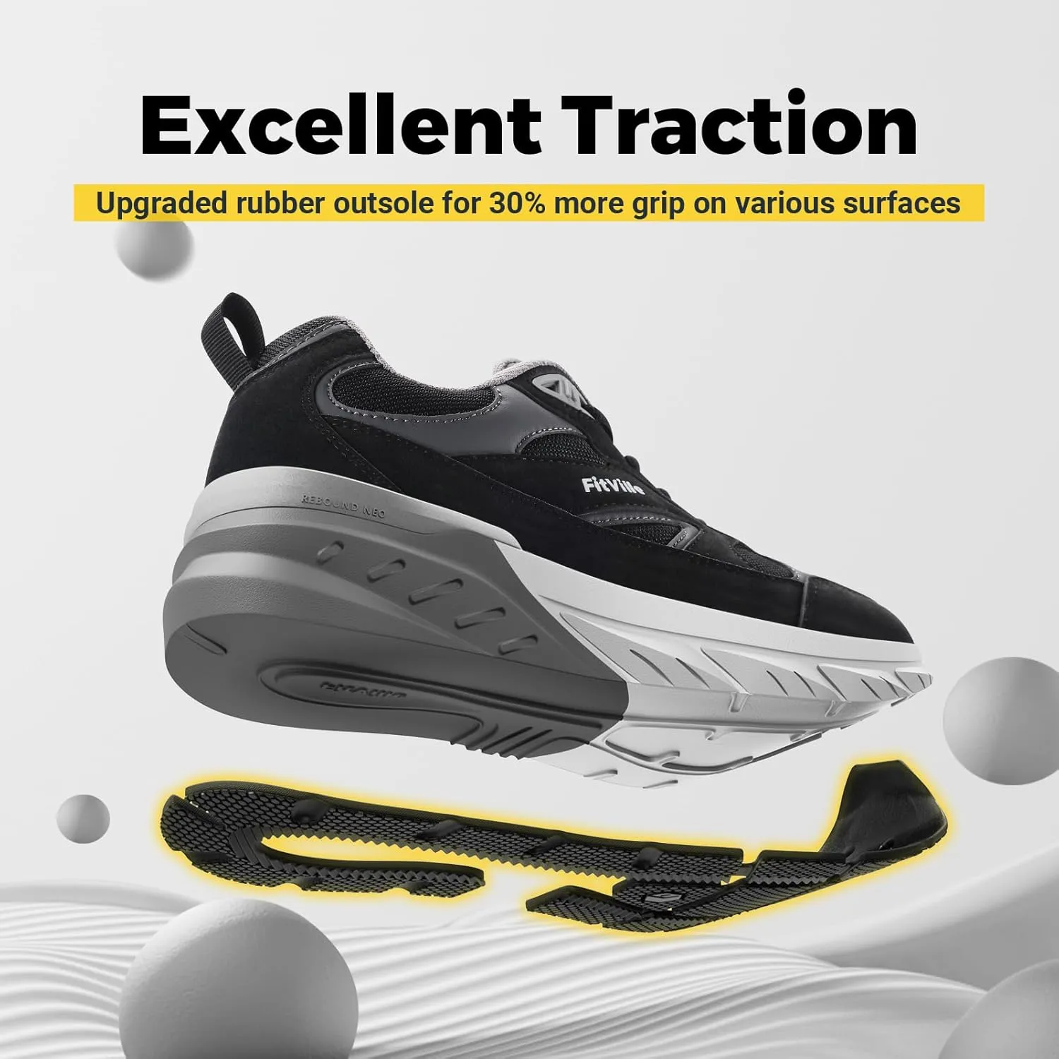 FitVille Wide Walking Shoes for Men Extra Wide Width Sneakers with Arch Support for Flat Feet Heel Pain Relief Plantar Fasciitis - Rebound NEO V1