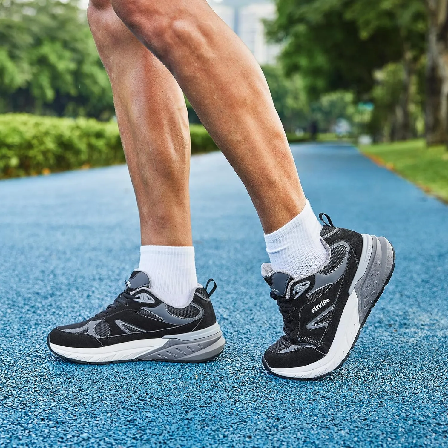 FitVille Wide Walking Shoes for Men Extra Wide Width Sneakers with Arch Support for Flat Feet Heel Pain Relief Plantar Fasciitis - Rebound NEO V1