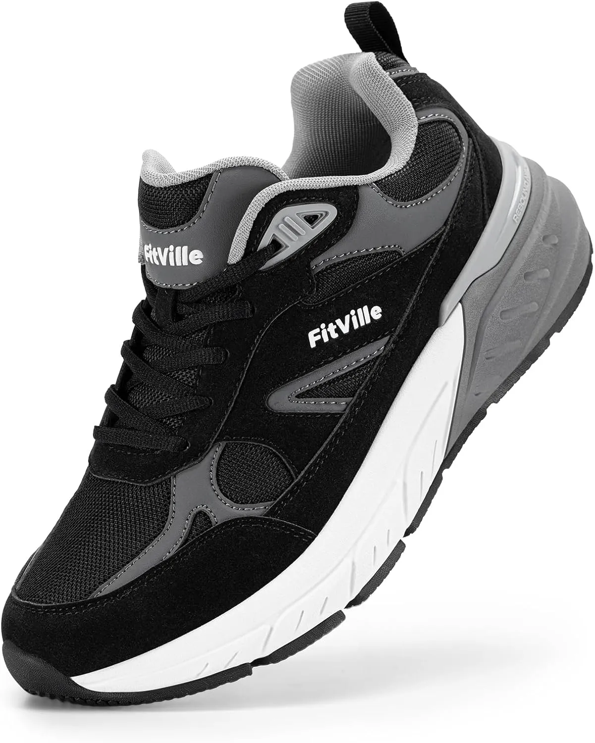 FitVille Wide Walking Shoes for Men Extra Wide Width Sneakers with Arch Support for Flat Feet Heel Pain Relief Plantar Fasciitis - Rebound NEO V1