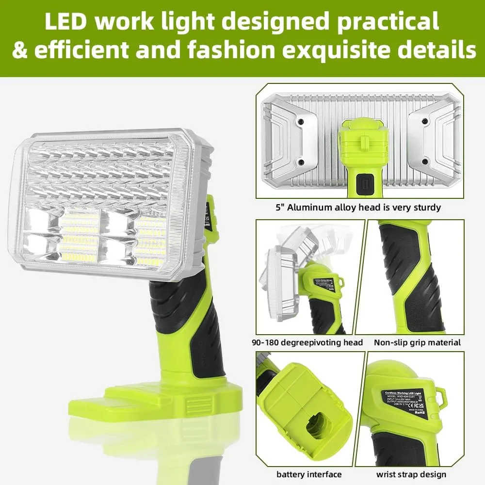 Flashlight Compatible with RYOBI 18V Lithium-ion Battery, 4200LM 40W Flashlight with 3 Modes, Aluminum Alloy Cordless LED Work Light for Camping, Emergency, Indoor, Outdoor (Batteries Not Included)