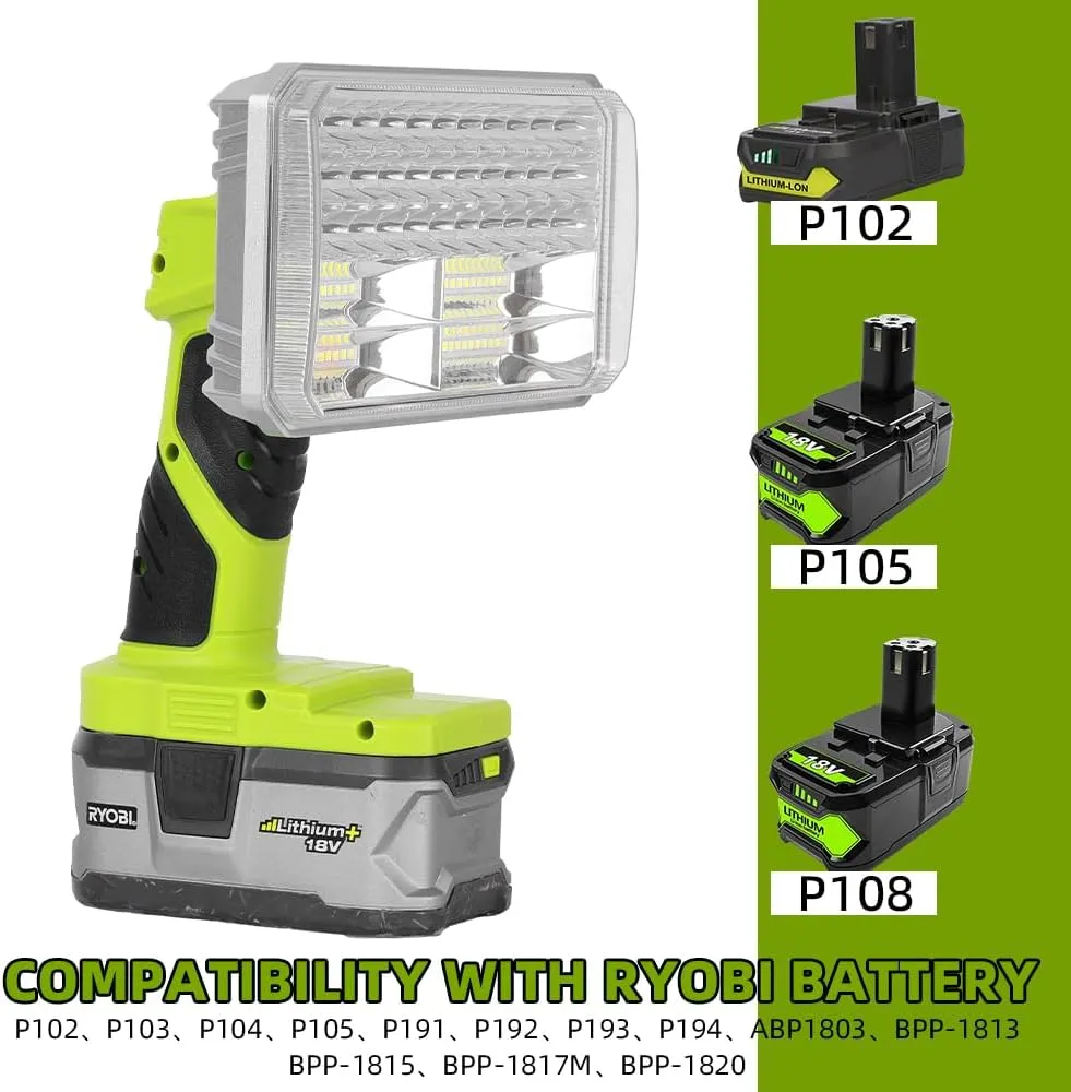 Flashlight Compatible with RYOBI 18V Lithium-ion Battery, 4200LM 40W Flashlight with 3 Modes, Aluminum Alloy Cordless LED Work Light for Camping, Emergency, Indoor, Outdoor (Batteries Not Included)