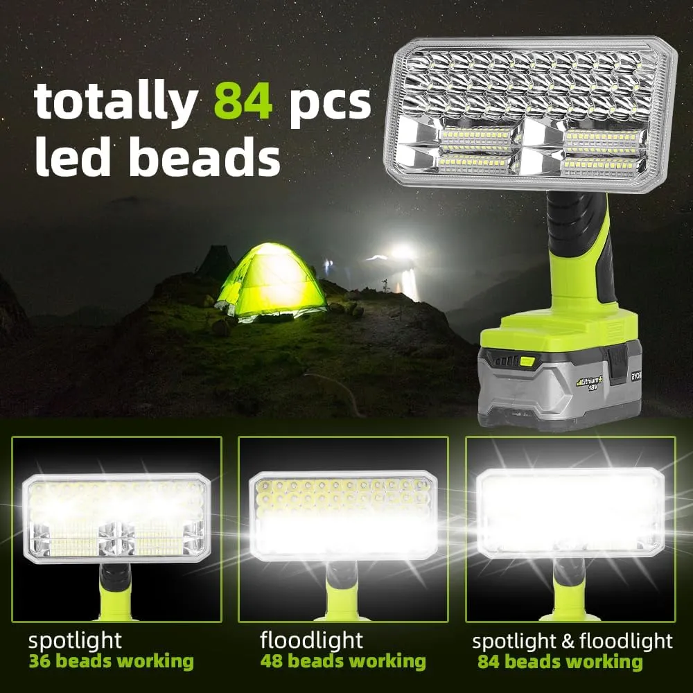 Flashlight Compatible with RYOBI 18V Lithium-ion Battery, 4200LM 40W Flashlight with 3 Modes, Aluminum Alloy Cordless LED Work Light for Camping, Emergency, Indoor, Outdoor (Batteries Not Included)