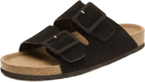 Flat sandals for women, Summer Cork Footbed Slide Sandals with Arch support,100% Genuine Leather