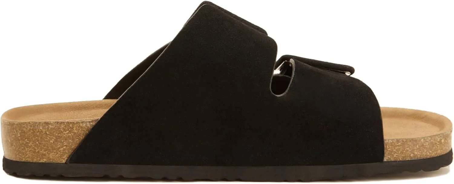 Flat sandals for women, Summer Cork Footbed Slide Sandals with Arch support,100% Genuine Leather