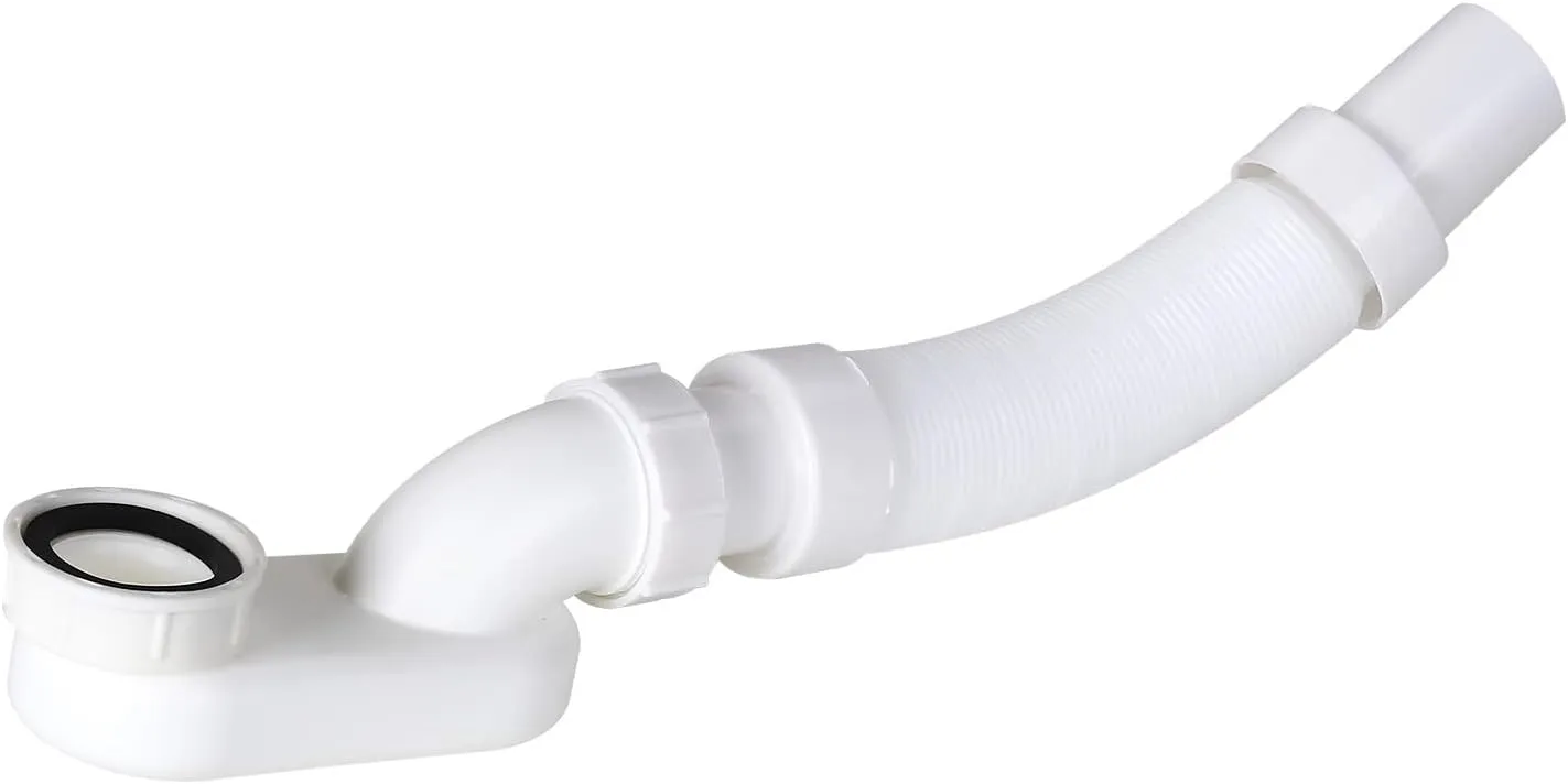 Flexible Freestanding Tub Drain Kit - Low Profile Flat P Trap for Bathtub Shower Drain Pipe - 1 1/2 inch Diameter
