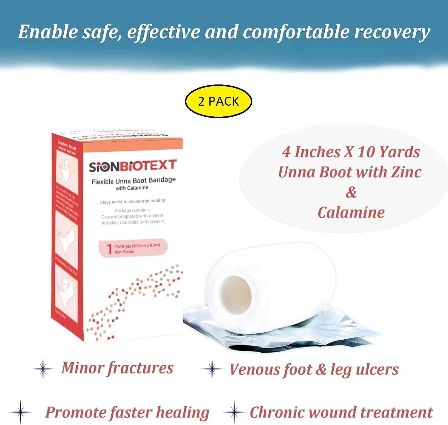 Flexible Unna Boot Fabric Bandages with Zinc and Calamine, First Aid Kit Emergency Supplies, Ankle Compression Bandage Wrap, Wound Care Supplies, 4 Inch x 30 Feet