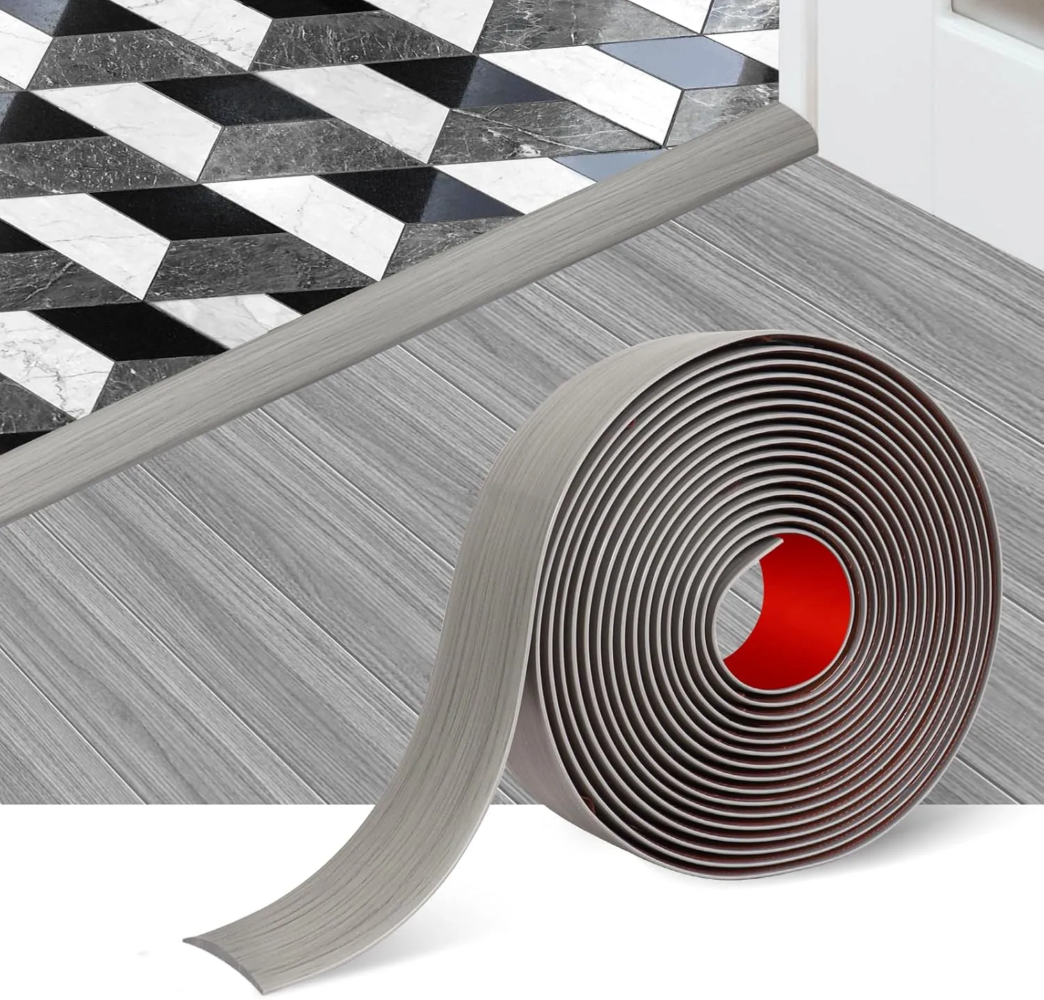Floor Transition Strip Self Adhesive Floor Cover Strips Laminate 3" Wide Vinyl Flat Divider Transitions Elegant Wood Grain Design (7.6cm, 10Ft, Gray)
