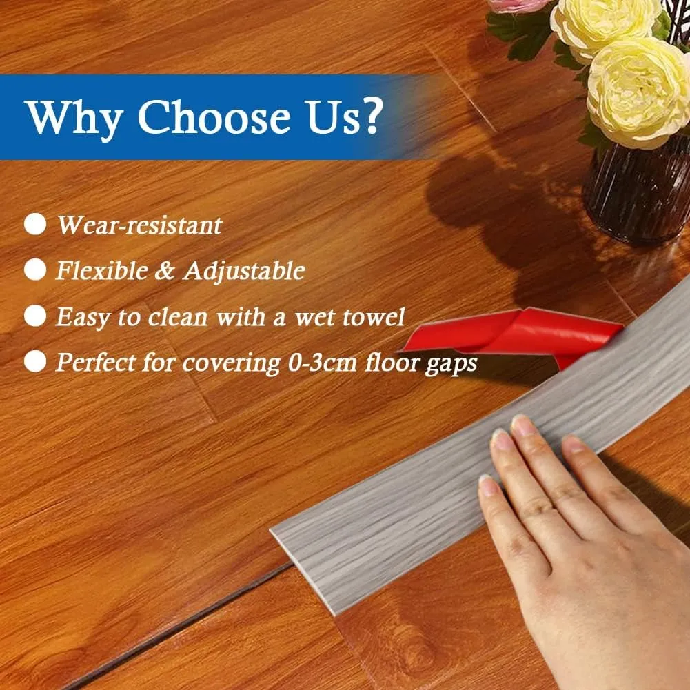 Floor Transition Strip Self Adhesive Floor Cover Strips Laminate 3" Wide Vinyl Flat Divider Transitions Elegant Wood Grain Design (7.6cm, 10Ft, Gray)
