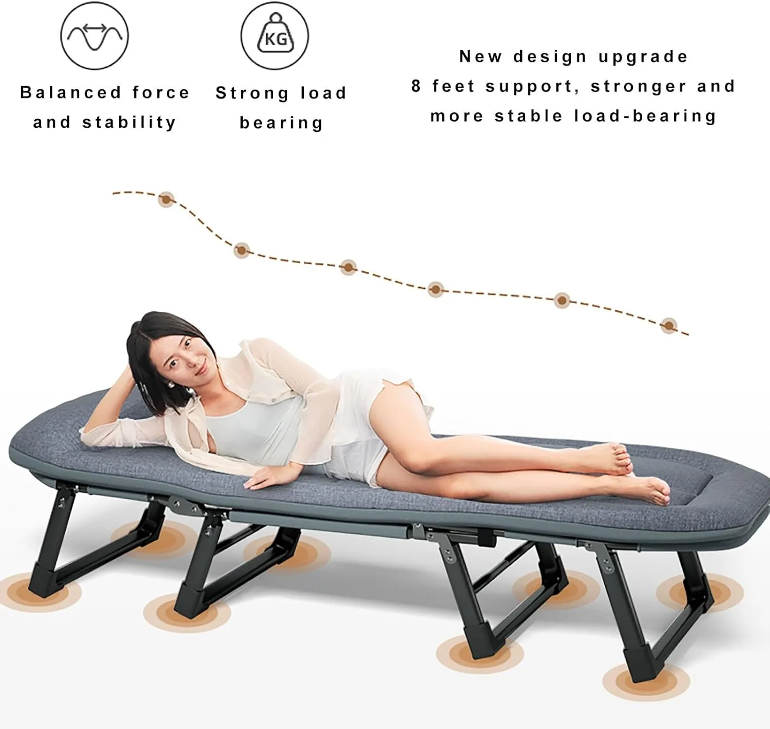 Folding Bed with Pillow, Folding Camping Cot, Sleeping Cots with Reinforced Lumbar, Heavy Duty Guest Bed for Home, Office Nap and Outdoor