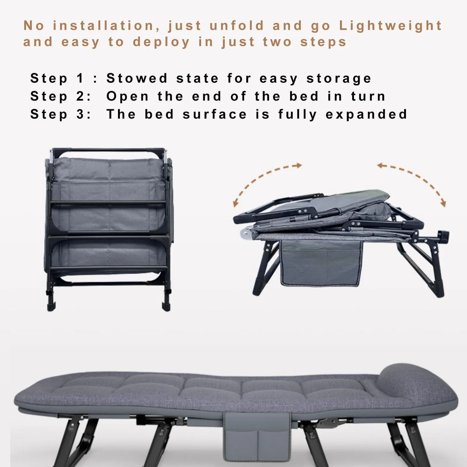 Folding Bed with Pillow, Folding Camping Cot, Sleeping Cots with Reinforced Lumbar, Heavy Duty Guest Bed for Home, Office Nap and Outdoor